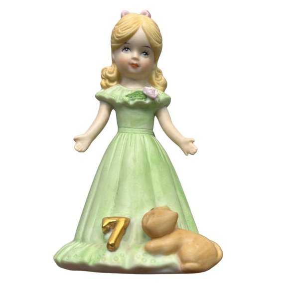 Growing Up Birthday Girls Age 7 Porcelain Blonde Figurine 1981 Enesco Kitten - Picture 7 of 7